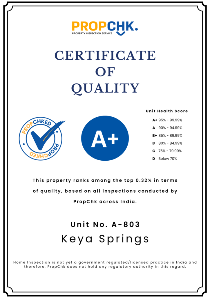 CERTIFICATE OF QUALITY Keya Springs